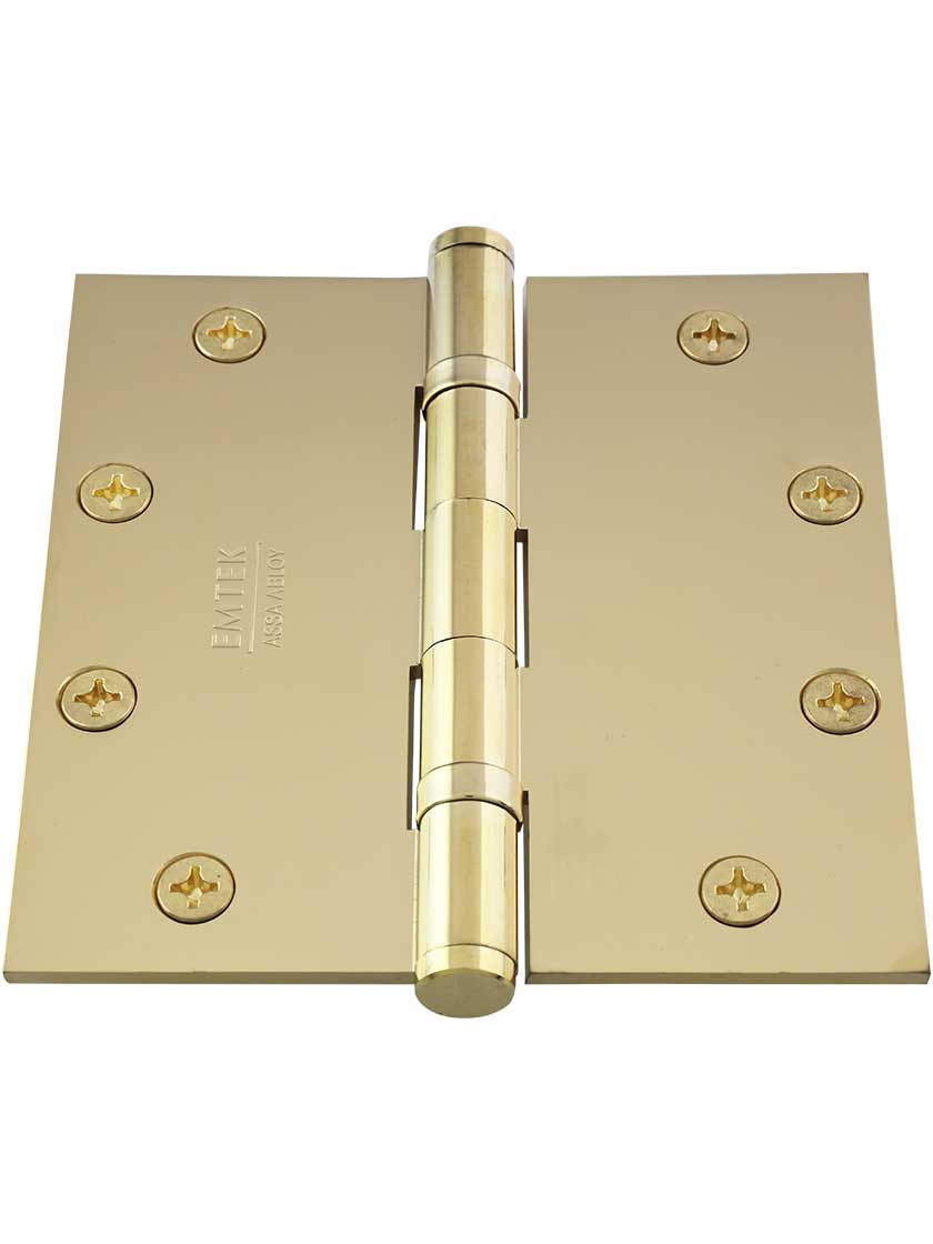 Alternate View 2 of 5-Inch Solid Brass Ball Bearing Door Hinge With Button Tips.