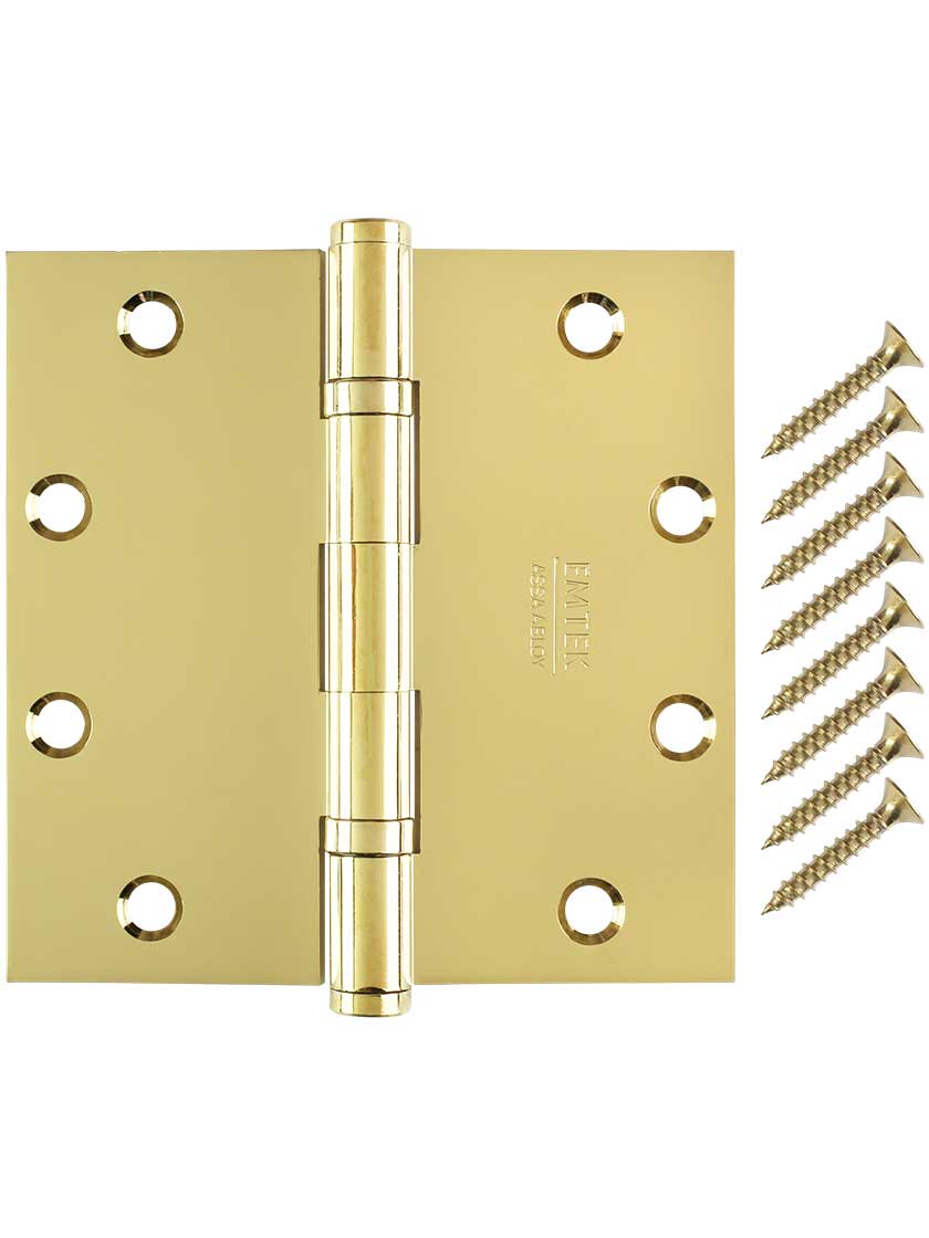 Alternate View 4 of 5-Inch Solid Brass Ball Bearing Door Hinge With Button Tips.