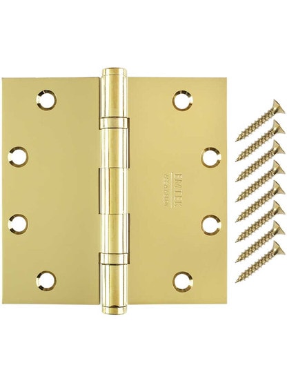 Alternate View 4 of 5-Inch Solid Brass Ball Bearing Door Hinge With Button Tips.