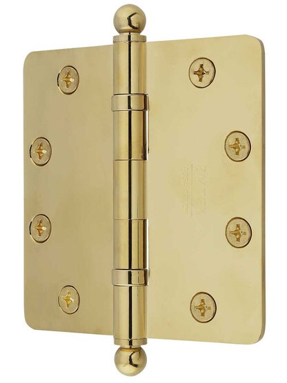 Alternate View of 4 1/2 inch Solid Brass Ball-Bearing Door Hinge with Ball Tips and 1/4 inch Radius Corners.