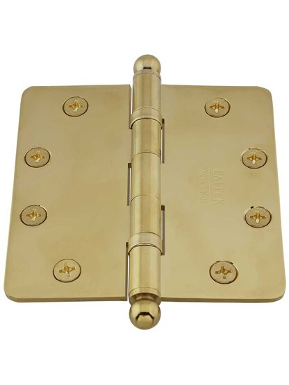 Alternate View 2 of 4 1/2 inch Solid Brass Ball-Bearing Door Hinge with Ball Tips and 1/4 inch Radius Corners.