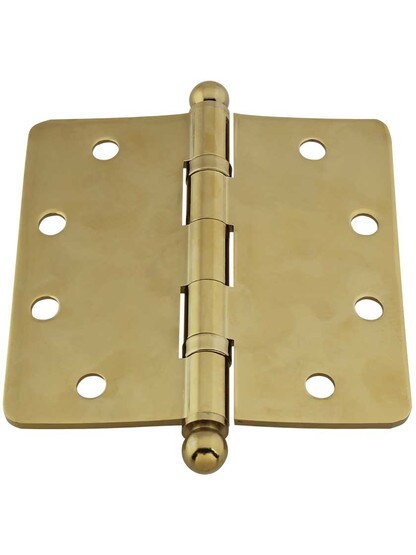 Alternate View 3 of 4 1/2 inch Solid Brass Ball-Bearing Door Hinge with Ball Tips and 1/4 inch Radius Corners.