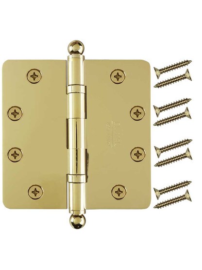 Alternate View 4 of 4 1/2 inch Solid Brass Ball-Bearing Door Hinge with Ball Tips and 1/4 inch Radius Corners.