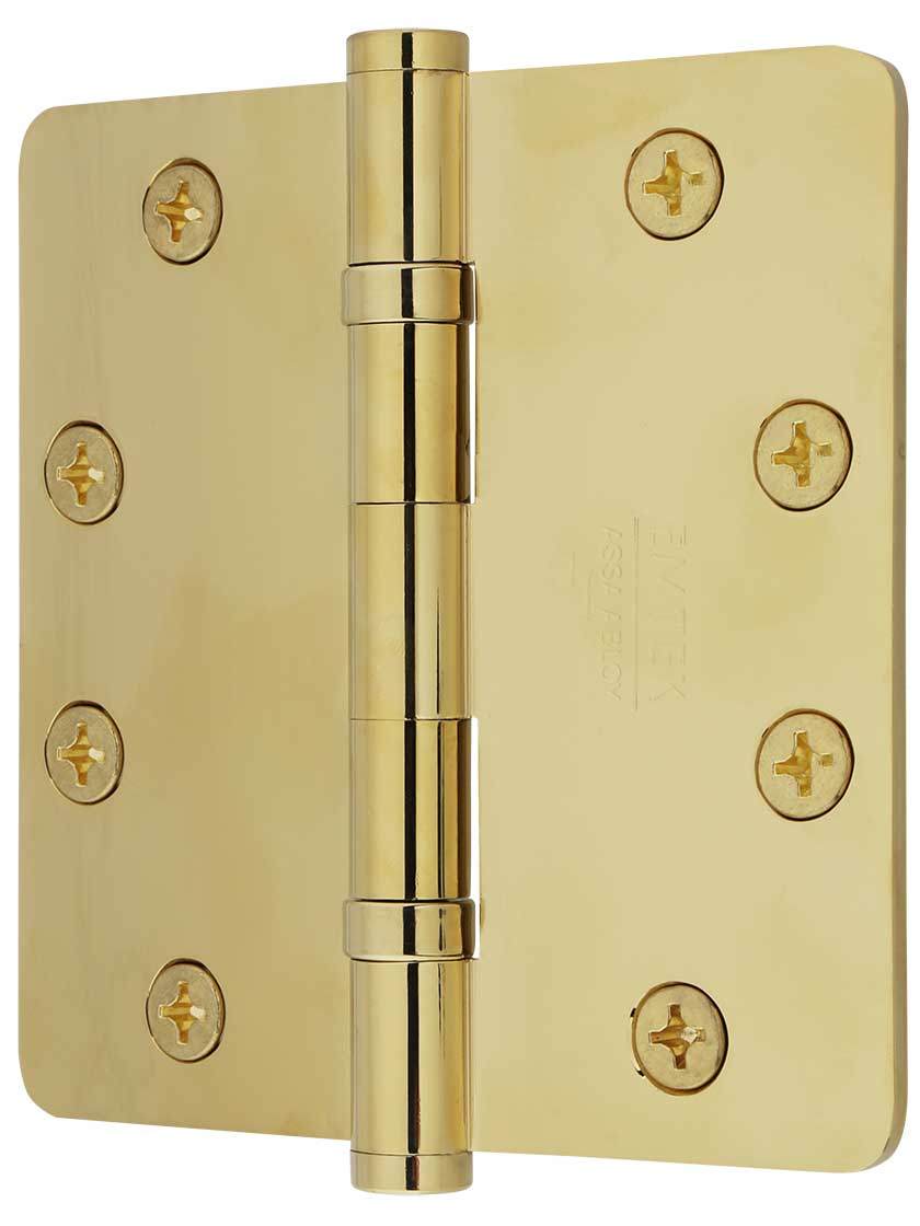 4 1/2" Solid Brass Ball-Bearing Door Hinge with Button Tips and 1/4" Radius Corners