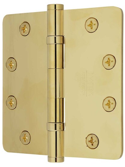 Alternate View of 4 1/2 inch Solid Brass Ball-Bearing Door Hinge with Button Tips and 1/4 inch Radius Corners.