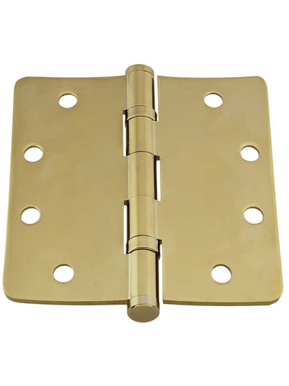 Alternate View 3 of 4 1/2 inch Solid Brass Ball-Bearing Door Hinge with Button Tips and 1/4 inch Radius Corners.