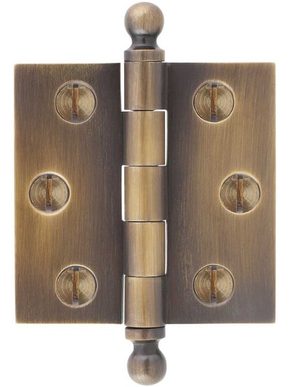 2 1/2 inch Solid-Brass Butt Hinge with Ball Finials in Antique-by-Hand.