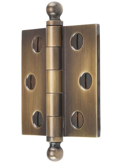 Alternate View of 2 1/2 inch Solid-Brass Butt Hinge with Ball Finials in Antique-by-Hand.