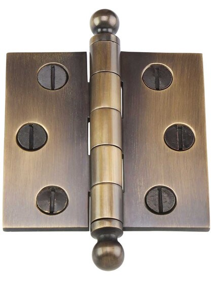 Alternate View 2 of 2 1/2 inch Solid-Brass Butt Hinge with Ball Finials in Antique-by-Hand.