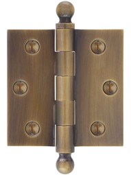 3" Solid-Brass Door Hinge with Ball Finials in Antique-by-Hand