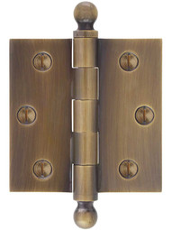 3 inch Solid-Brass Door Hinge with Ball Finials in Antique-by-Hand.