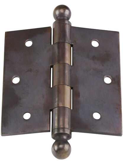 Alternate View 3 of 3 inch Solid-Brass Door Hinge with Ball Finials in Antique-by-Hand.