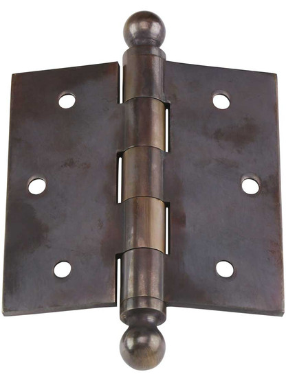 3" Solid-Brass Door Hinge with Ball Finials in Antique-by-Hand