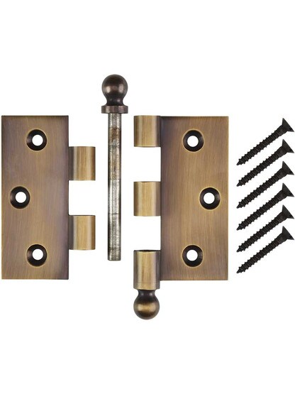 Alternate View 4 of 3 inch Solid-Brass Door Hinge with Ball Finials in Antique-by-Hand.