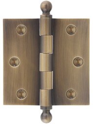 3 1/2 inch Solid-Brass Door Hinge with Ball Finials in Antique-by-Hand.