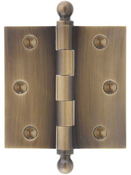 3 1/2" Solid-Brass Door Hinge with Ball Finials in Antique-by-Hand