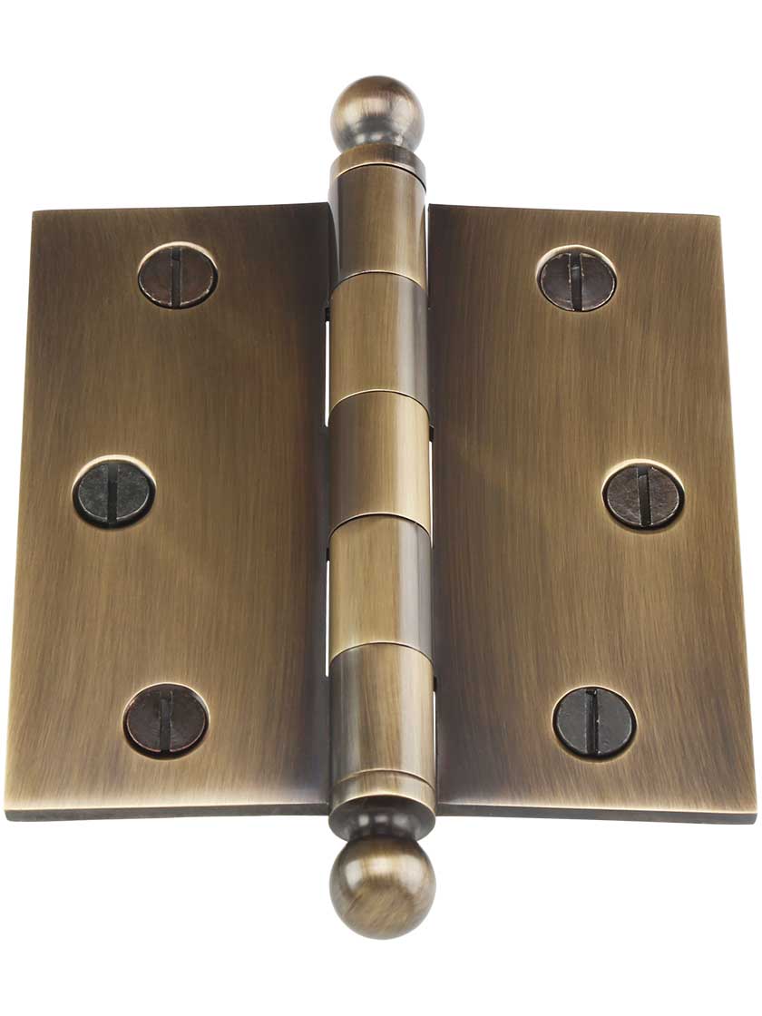 3 1/2" SolidBrass Door Hinge with Ball Finials in AntiquebyHand