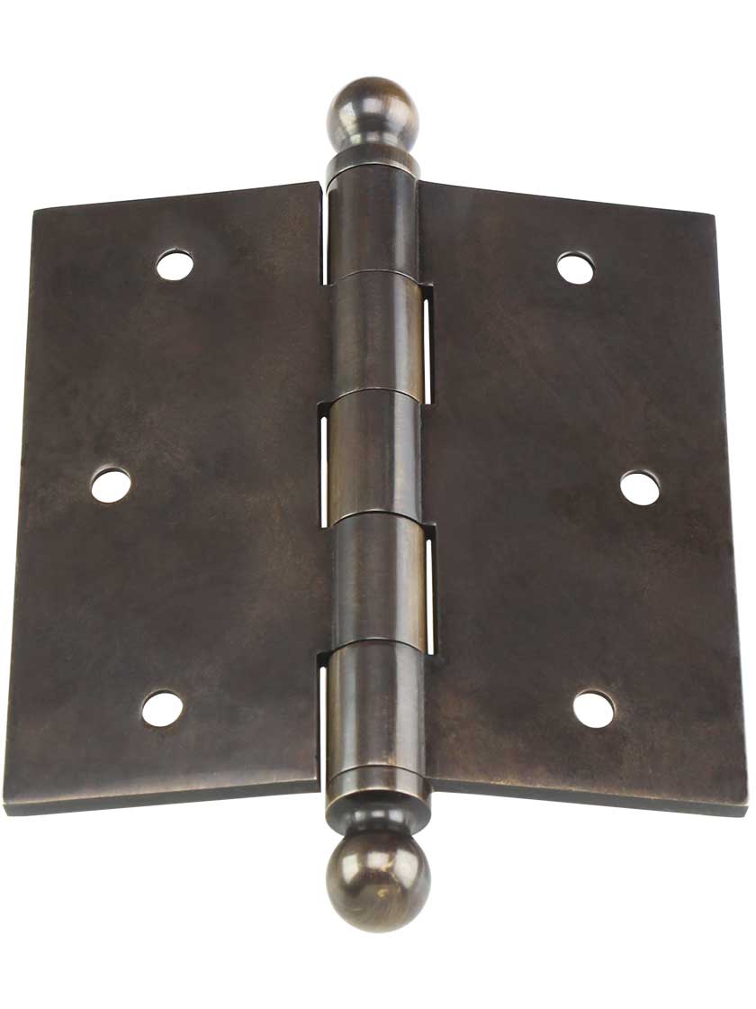 3 1/2" SolidBrass Door Hinge with Ball Finials in AntiquebyHand