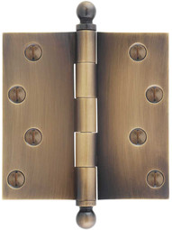 4 inch Solid-Brass Door Hinge with Ball Finials in Antique-by-Hand.