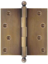 4 1/2" Solid-Brass Door Hinge with Ball Finials in Antique-by-Hand