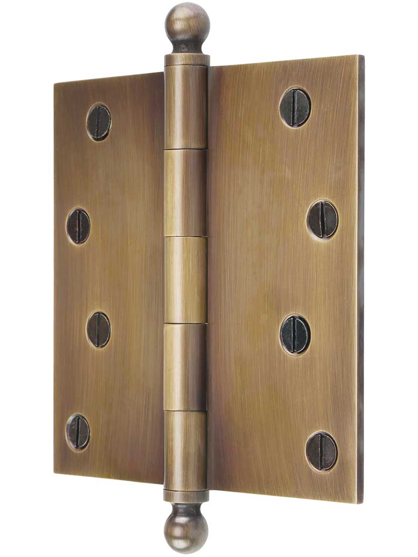 4 1/2" SolidBrass Door Hinge with Ball Finials in AntiquebyHand