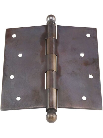 Alternate View 3 of 4 1/2 inch Solid-Brass Door Hinge with Ball Finials in Antique-by-Hand.