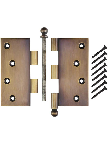 4 1/2" Solid-Brass Door Hinge with Ball Finials in Antique-by-Hand