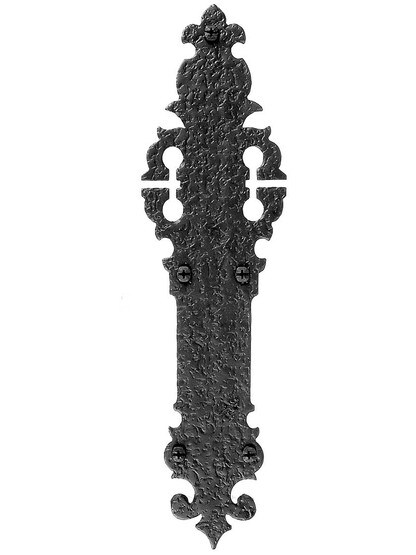 Alternate View of 17 inch Forged Iron Decorative Push Plate With Rough Textured Surface.