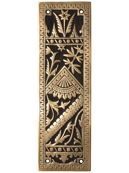 Oriental Pattern Push Plate In Solid, Cast Bronze.