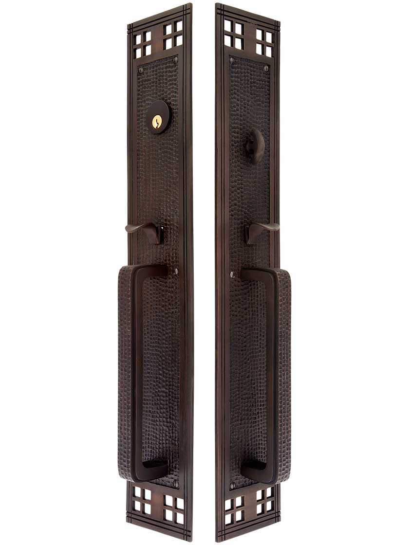 Arts and Crafts Thumblatch Mortise Entry Set In Oil-Rubbed Bronze.