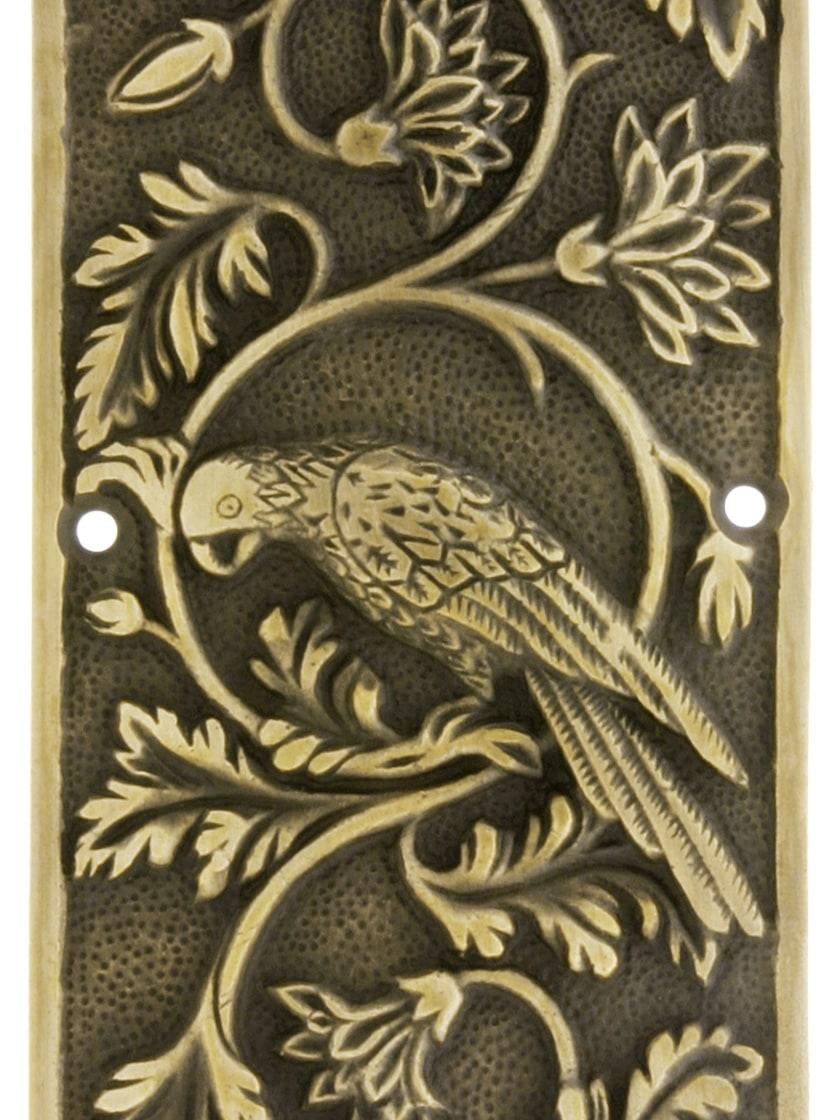 * antique plate ୨୧* フラワーレリーフ アンティークプレート Tropical Parrot Push Plate In Antique-By-Hand Finish | House of