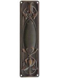 Art Nouveau Push Plate In Stamped Brass