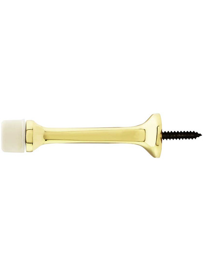 3" Solid Brass Door Stop With White Rubber Bumper