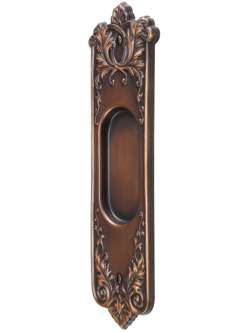 Lorraine Pattern Pocket Door Pull Without Keyhole in OilRubbed Bronze
