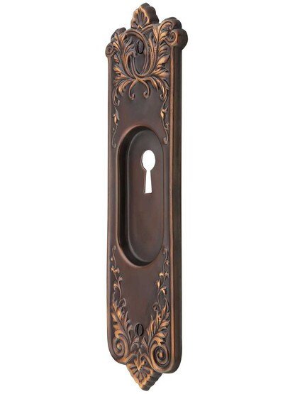 Lorraine Pattern Pocket Door Pull With Keyhole in Oil-Rubbed Bronze.