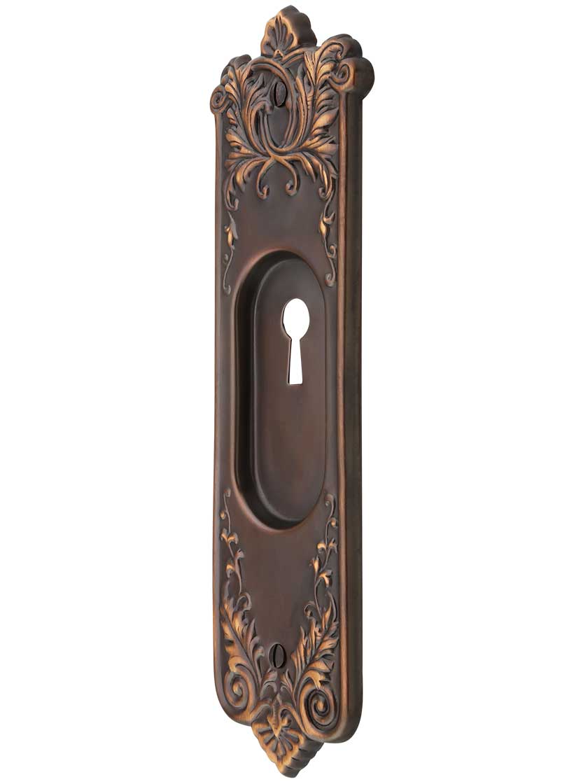 Alternate ViewPNG of Lorraine Pattern Pocket Door Pull With Keyhole in Oil-Rubbed Bronze.