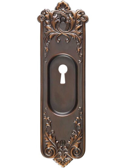 Alternate View of Lorraine Pattern Pocket Door Pull With Keyhole in Oil-Rubbed Bronze.