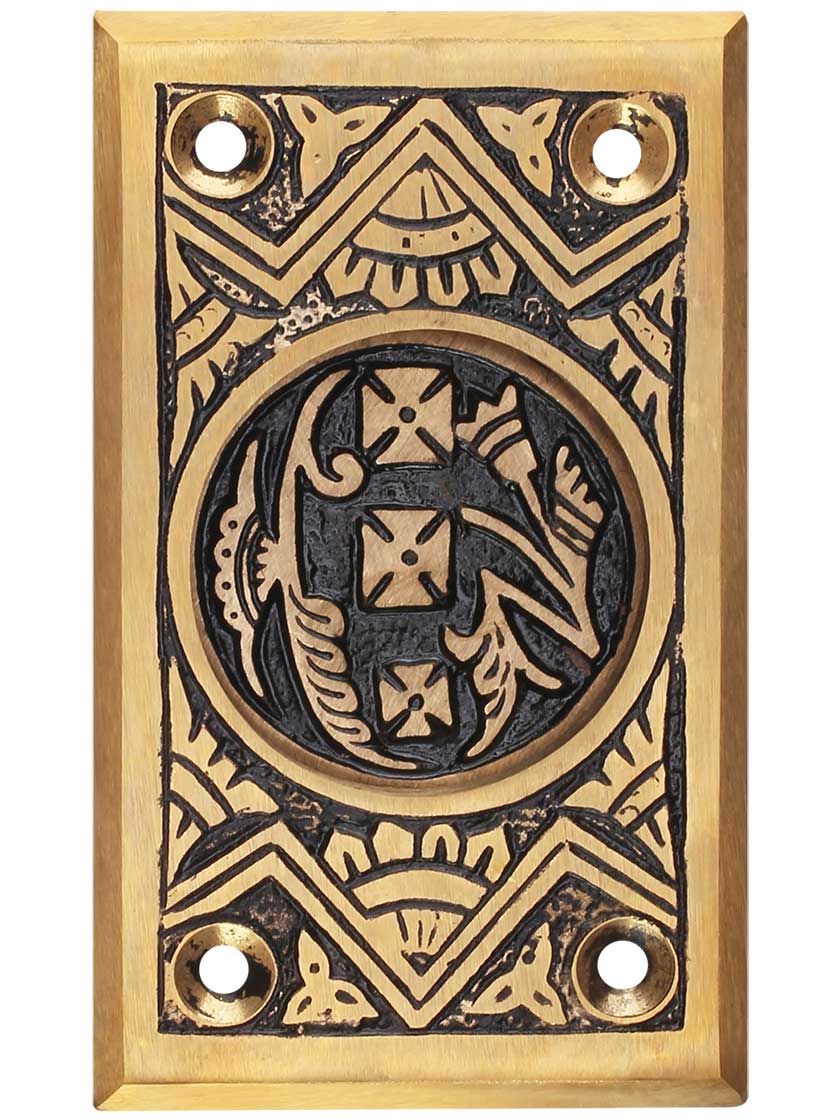 Alternate ViewPNG of Oriental Pattern Rectangular Pocket Door Pull Without Keyhole.