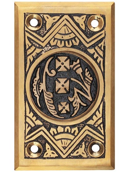 Alternate ViewPNG of Oriental Pattern Rectangular Pocket Door Pull Without Keyhole.