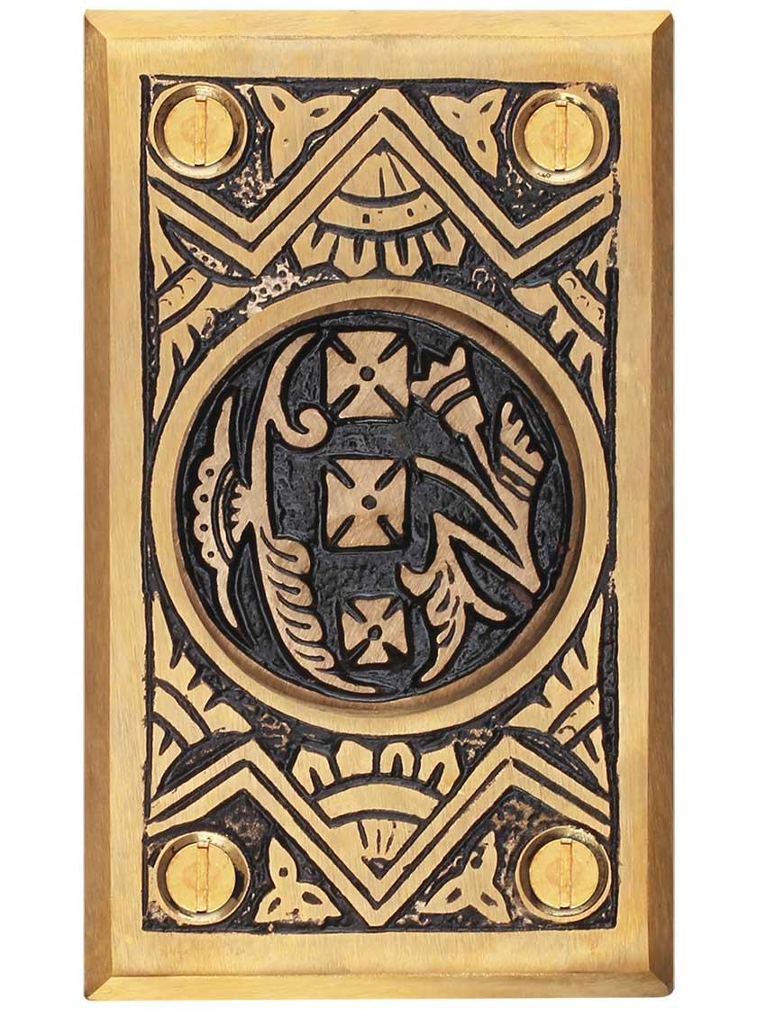 Alternate View of Oriental Pattern Rectangular Pocket Door Pull Without Keyhole.