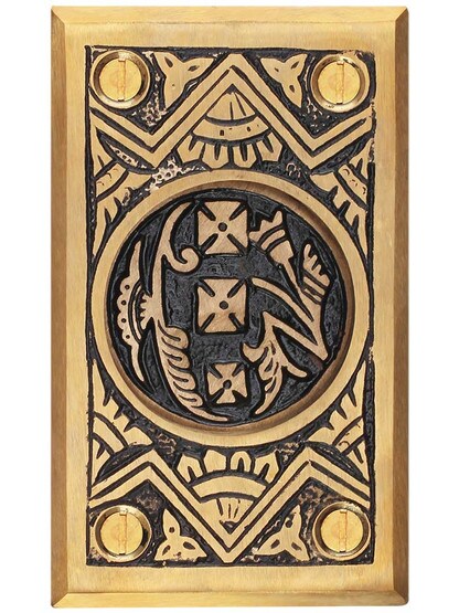 Alternate View of Oriental Pattern Rectangular Pocket Door Pull Without Keyhole.
