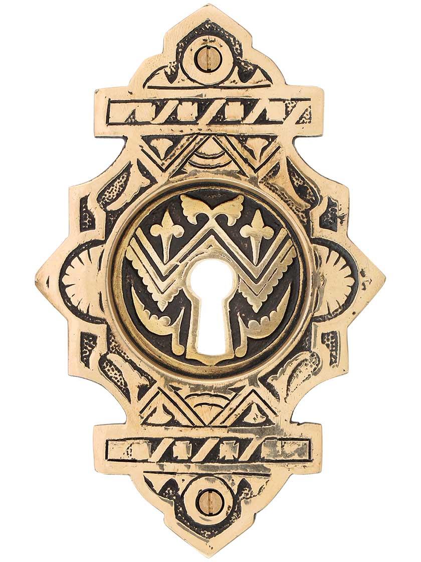 Alternate View of Oriental Pattern Pocket Door Pull With Keyhole.
