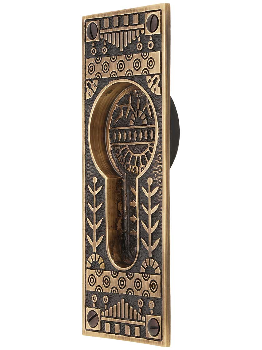 Windsor Pattern Pocket Door Pull without Keyhole In Antique-By-Hand Finish.