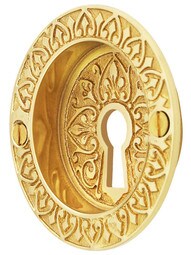 Ornate Flush Door Pull With Keyhole And Two Finish Options.