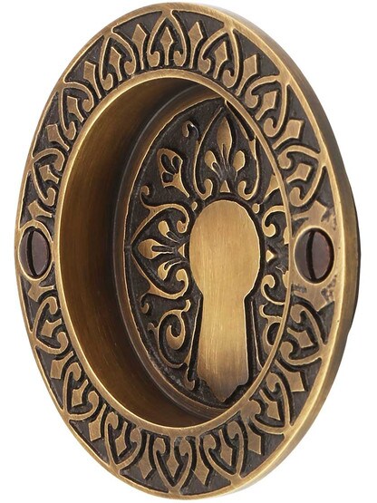 Alternate ViewPNG of Ornate Flush Door Pull In Antique-By-Hand Finish.