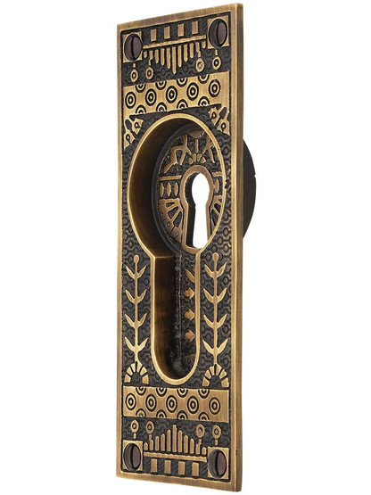 Alternate ViewPNG of Windsor Pattern Pocket Door Pull with Keyhole In Antique-By-Hand Finish.