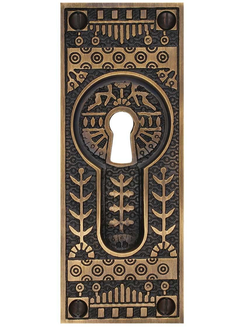 Alternate View of Windsor Pattern Pocket Door Pull with Keyhole In Antique-By-Hand Finish.