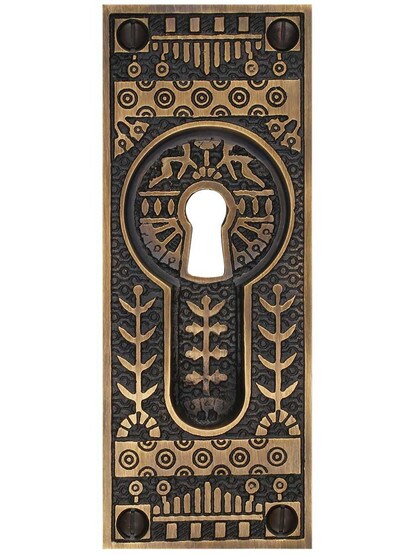 Alternate View of Windsor Pattern Pocket Door Pull with Keyhole In Antique-By-Hand Finish.