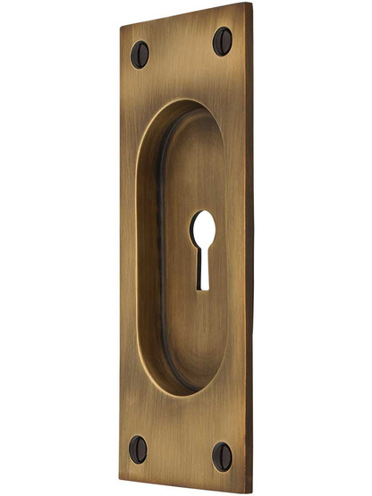 Rectangular Pocket Door Pull With Keyhole In Antique-By-Hand Finish