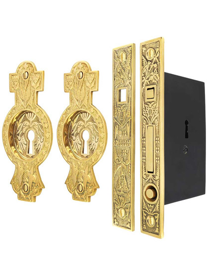 Hummingbird Bit-Key Single Pocket Door Mortise-Lock Set in Unlacquered Brass